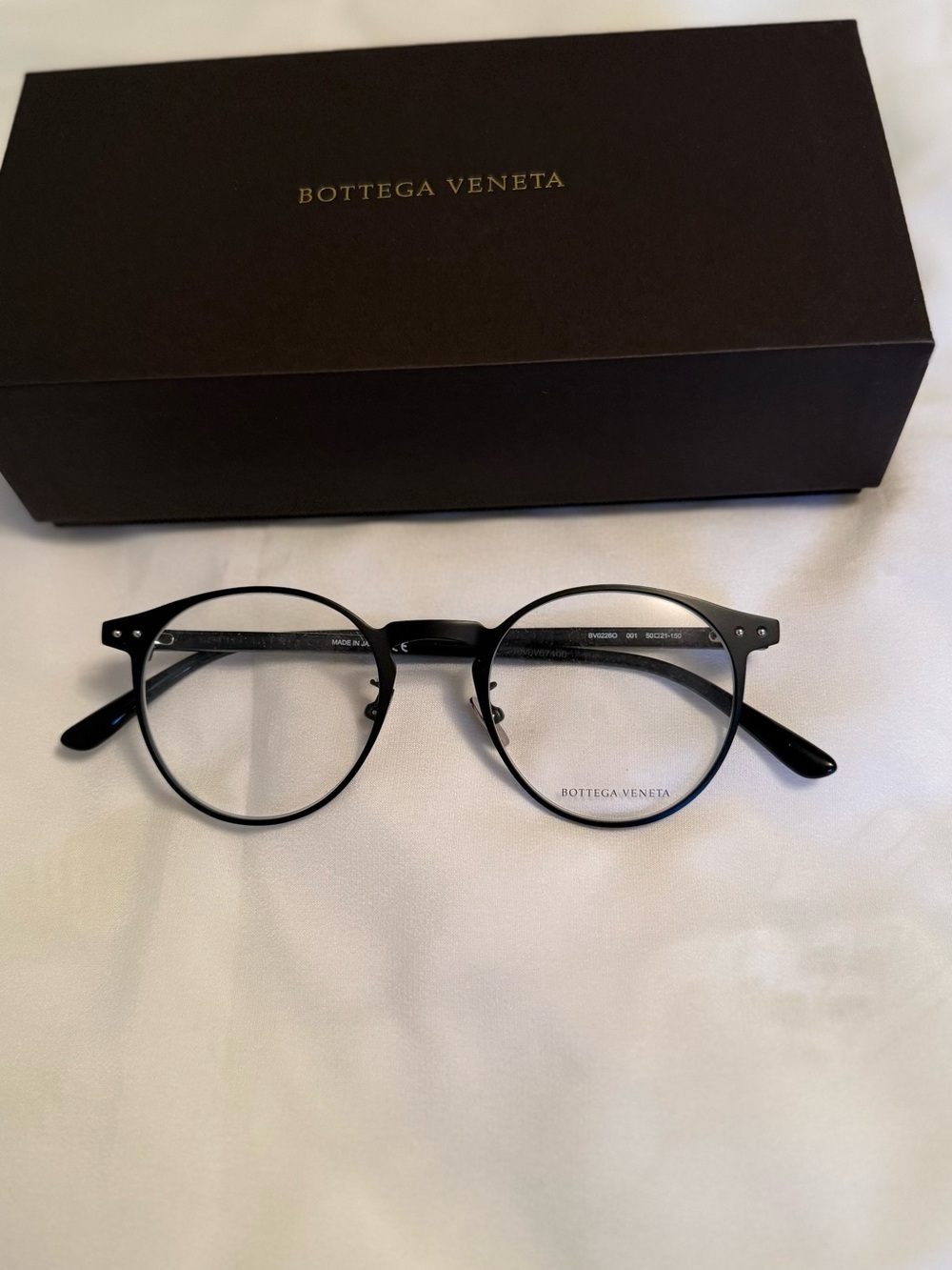 Bottega Veneta Black Round Metal Optical Glasses